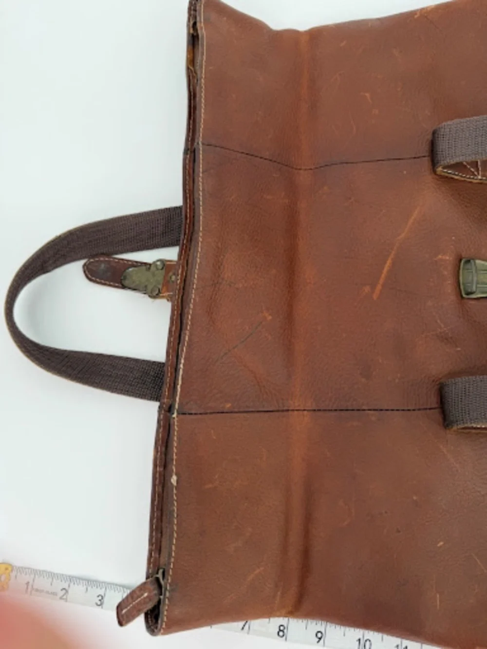 Vintage L.L. Bean Distressed Leather Tote Bag Fish Duck Print Lining